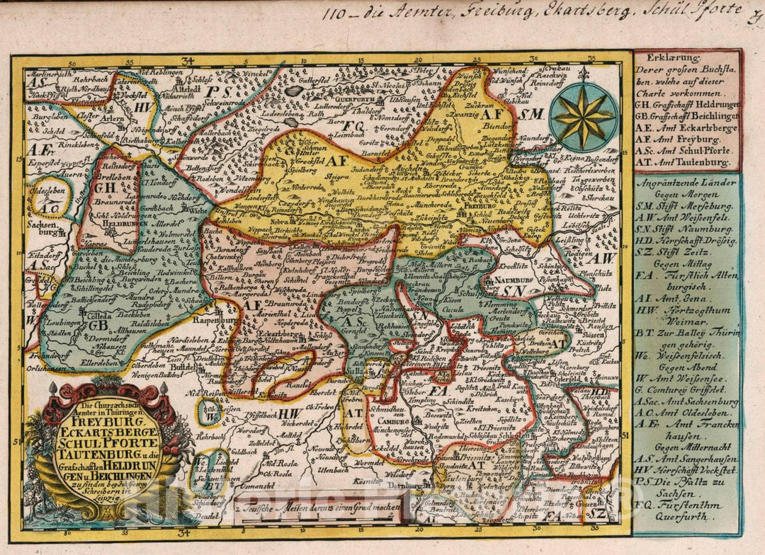 Historic Map : Germany, Vol 2:110- Die Chursaechsischen Aemter in Thuringen Freyburg, 1740 Atlas , Vintage Wall Art