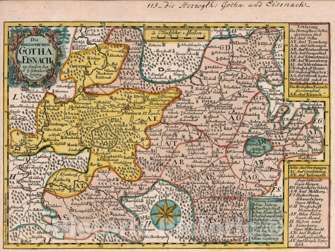 Historic Map : Germany, Vol 2:115- Die Herzogthumer Gotha u. Eisnach, 1740 Atlas , Vintage Wall Art