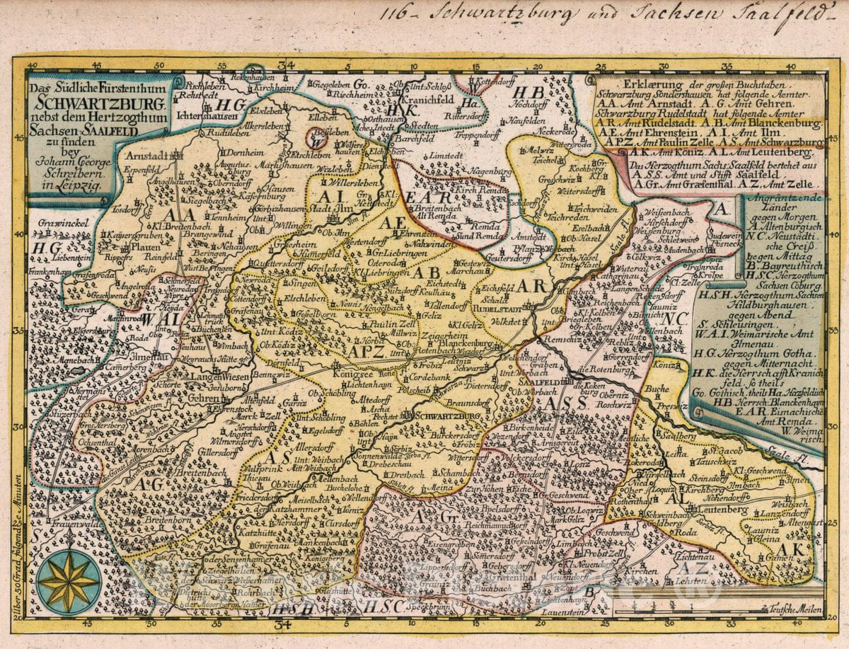 Historic Map : Germany, Vol 2:116- Das Sudliche Furstenthum Schwartzburg, 1740 Atlas , Vintage Wall Art