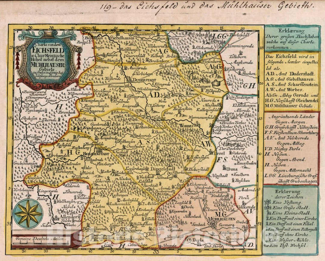 Historic Map : Germany, Vol 2:119- Charta von dem Eichsfeld so Chur-Meinzische Hoheit, 1740 Atlas , Vintage Wall Art