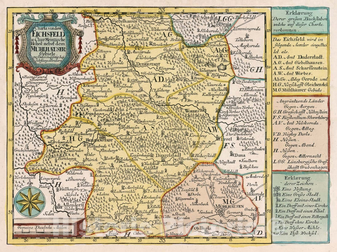 Historic Map : Germany, Vol 2:119- Charta von dem Eichsfeld so Chur-Meinzische Hoheit, 1740 Atlas , Vintage Wall Art