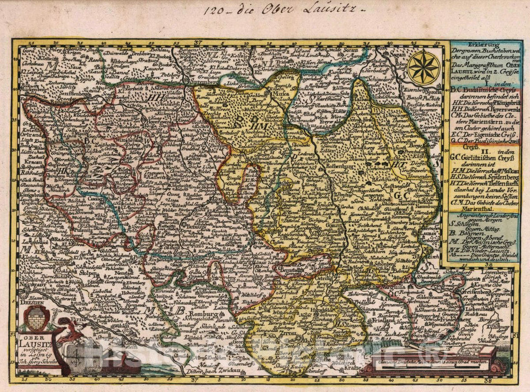 Historic Map : Germany, Ober-Laustiz : verfertiget in Leipzig bey Joh. George Schreibern.selectus von allen Konigreichen und Landern der Welt, 1740, Vintage Wall Art