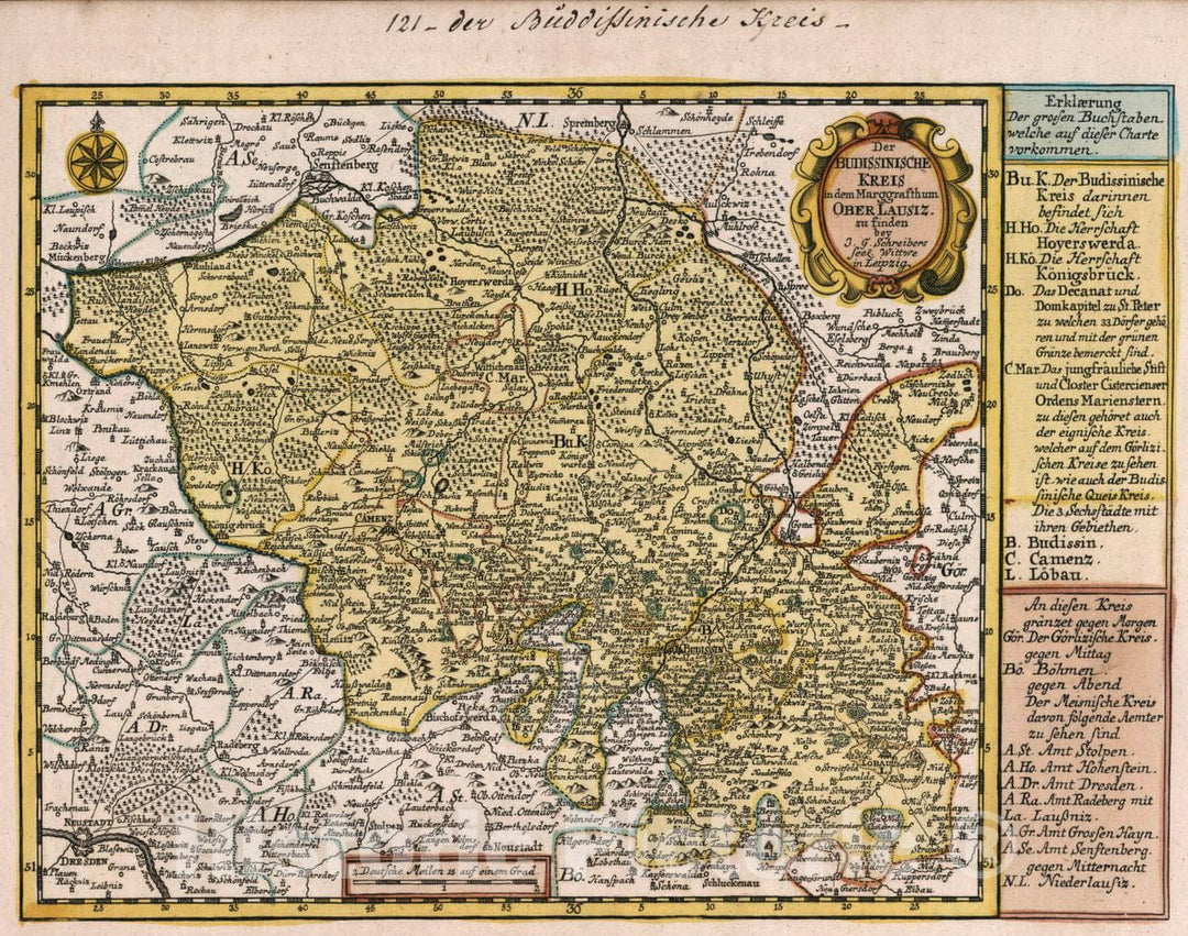 Historic Map : Germany, Vol 2:121- Der Budissinische Kreis in dem Marggrafthum Ober-Lausiz, 1740 Atlas , Vintage Wall Art