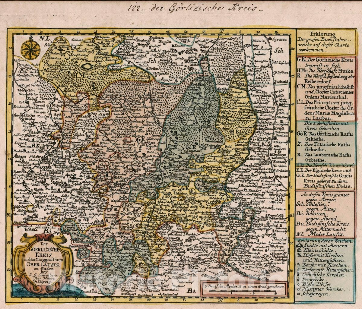 Historic Map : Germany, Vol 2:122- Der Budissinische Kreis in dem Marggrafthum Ober-Lausiz, 1740 Atlas , Vintage Wall Art