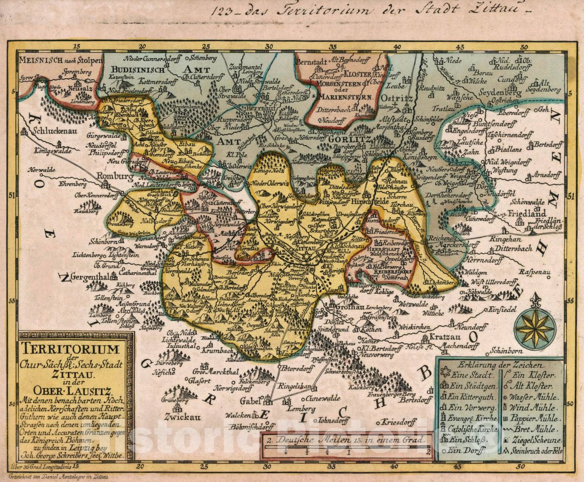 Historic Map : Germany, Vol 2:123- Territorium der Chur-Sachss. Sechs-Stadt Zittau in der Ober-Lausitz, 1740 Atlas , Vintage Wall Art