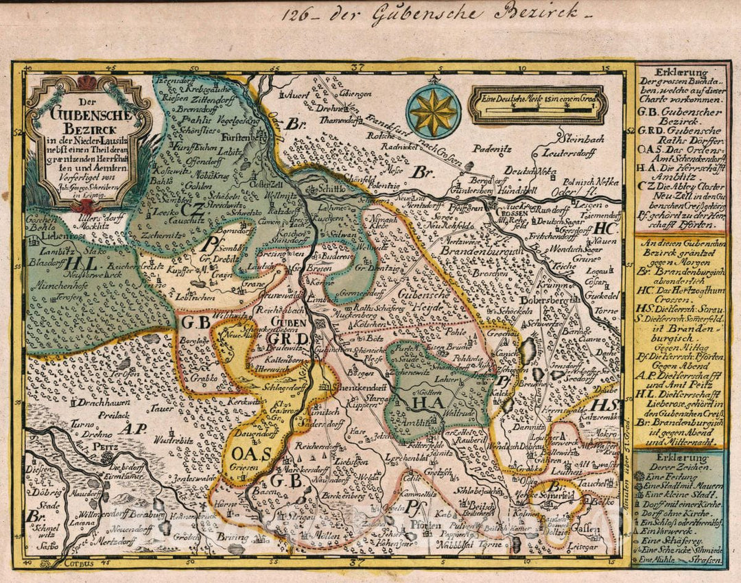 Historic Map : Germany, Vol 2:126- Der Gubensche Bezirk, 1740 Atlas , Vintage Wall Art