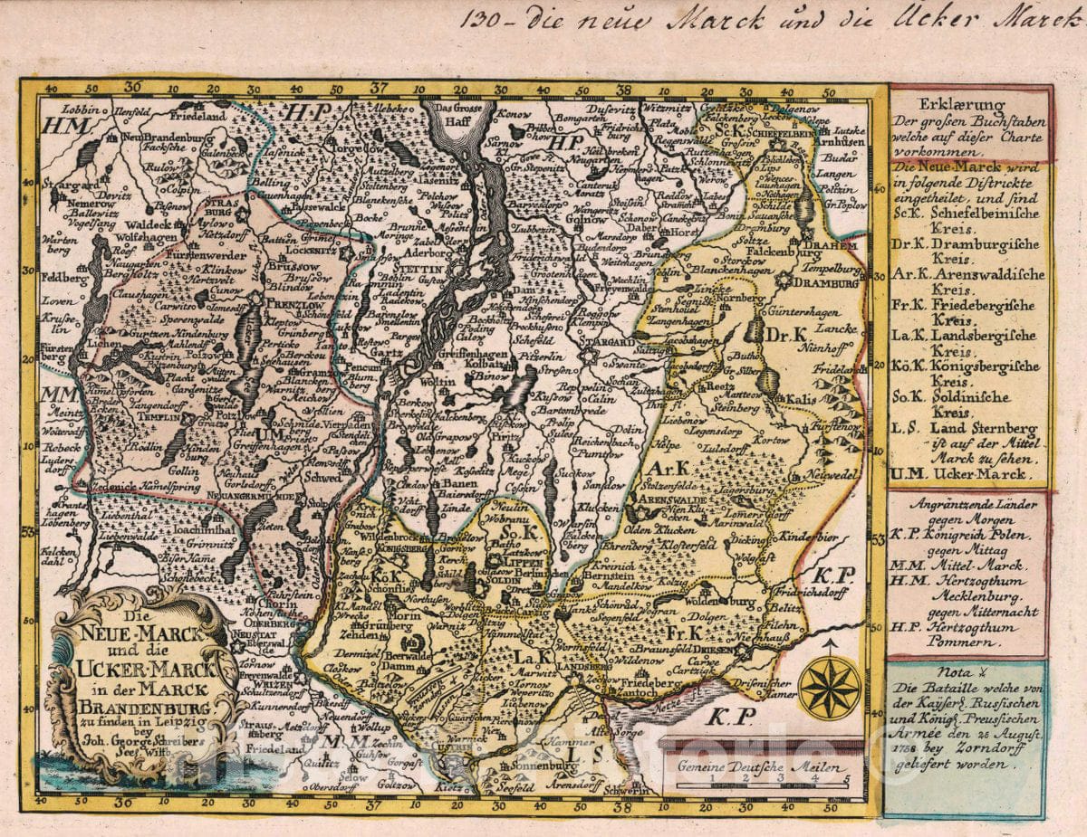 Historic Map : Germany, Vol 2: 130- Die Neue Marck und die Ucker Mark, 1740 Atlas , Vintage Wall Art