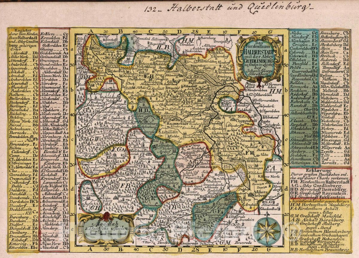 Historic Map : Germany, Vol 2: 132- Halberstadt und Quedlinburg, 1740 Atlas , Vintage Wall Art