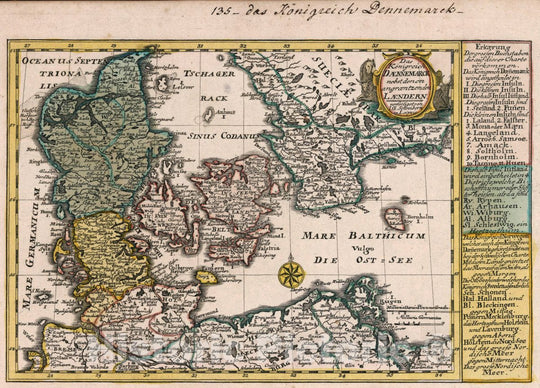 Historic Map : Denmark, Vol 2: 135- Das Konigreich Daennemarck, 1740 Atlas , Vintage Wall Art