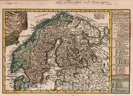 Historic Map : Sweden, Scandinavia Vol 2: 136- Das Koenigreich Schweden und Norwegen, 1740 Atlas , Vintage Wall Art