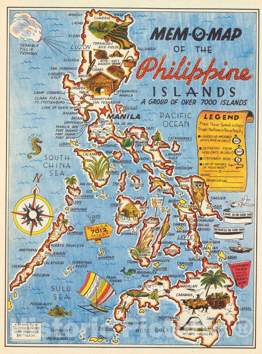 Historic Map - Mem-O-Map of The Philippine Islands, 1945 Pictorial Map - Vintage Wall Art