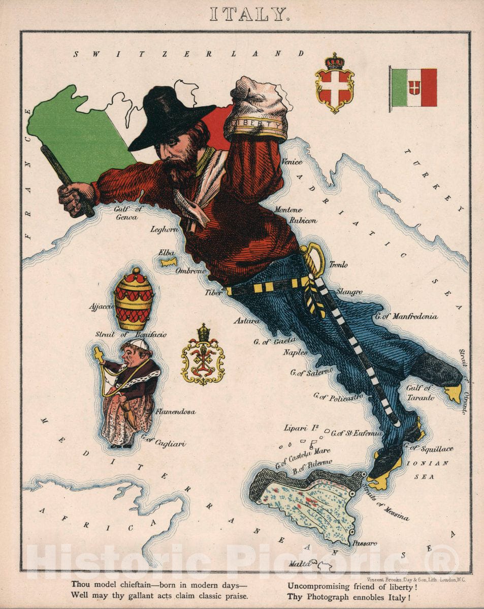 Historic Map : 7. Italy, 1868 - Vintage Wall Art