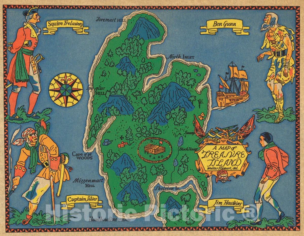 Historic Map : Treasure Island, 1960 Pictorial Map - Vintage Wall Art