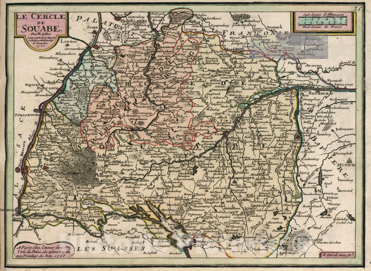 Historic Map : Swabia , Germany Le Cercle de Soube, 1705 Atlas , Vintage Wall Art