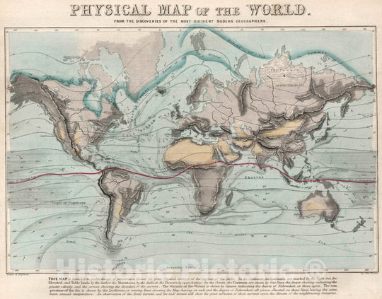 Historic Map : Physical map of The World : from The Discoveries of The Most Eminent Modern Geographers, 1849 - Vintage Wall Art