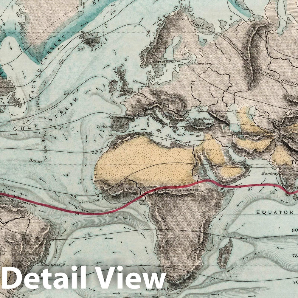 Historic Map : Physical map of The World : from The Discoveries of The Most Eminent Modern Geographers, 1849 - Vintage Wall Art