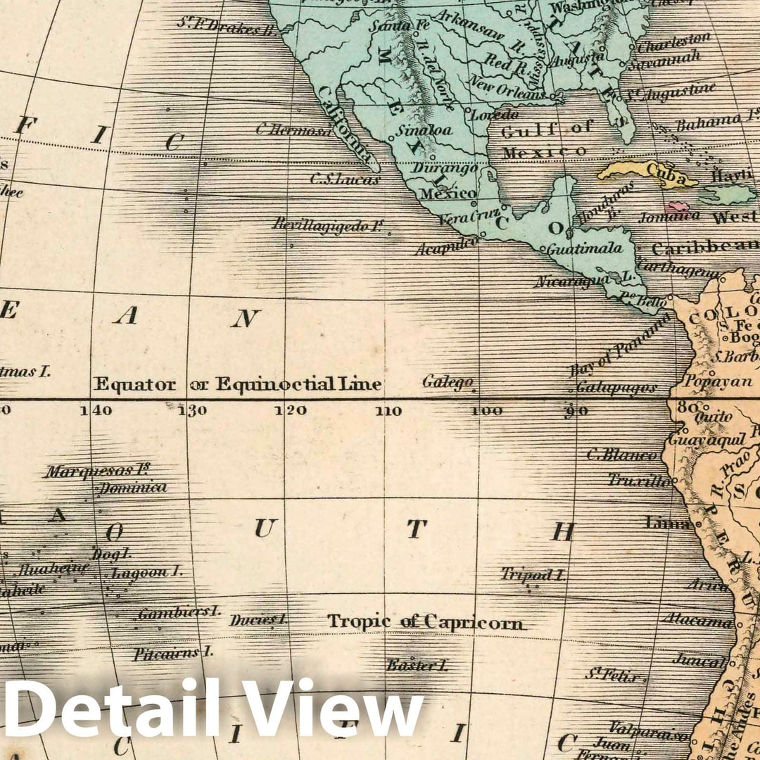 Historic Map : Western Hemisphere. Young & Delleker Sc. Published by A. Finley, Philada, 1827 Atlas - Vintage Wall Art