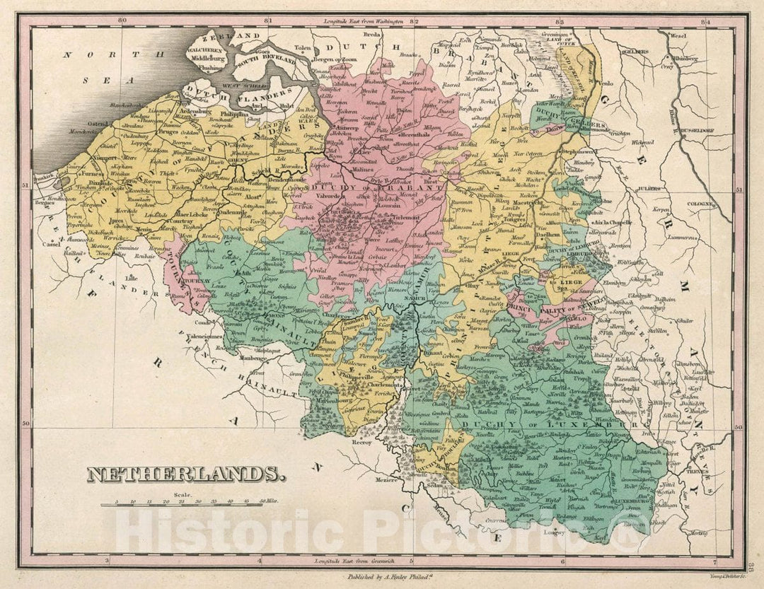 Historic Map : Netherlands. Young & Delleker Sc. Published by A. Finley, Philada, 1827 Atlas - Vintage Wall Art