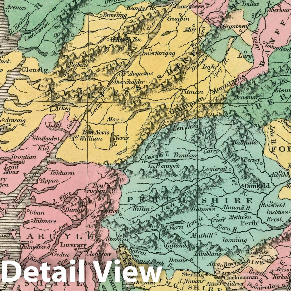 Historic Map : Scotland. Young & Delleker Sc. Published by A. Finley, Philada, 1827 Atlas - Vintage Wall Art