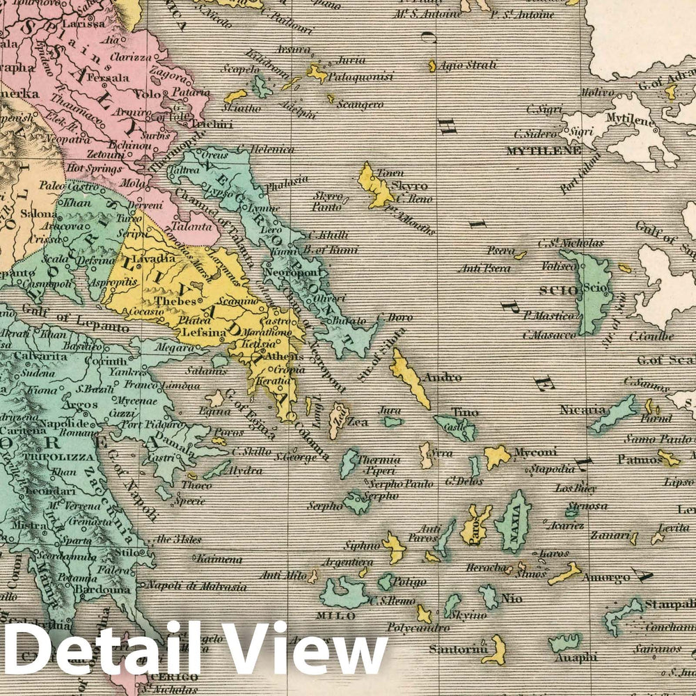 Historic Map : Greece. Young & Delleker Sc. Published by A. Finley, Philada, 1827 Atlas - Vintage Wall Art