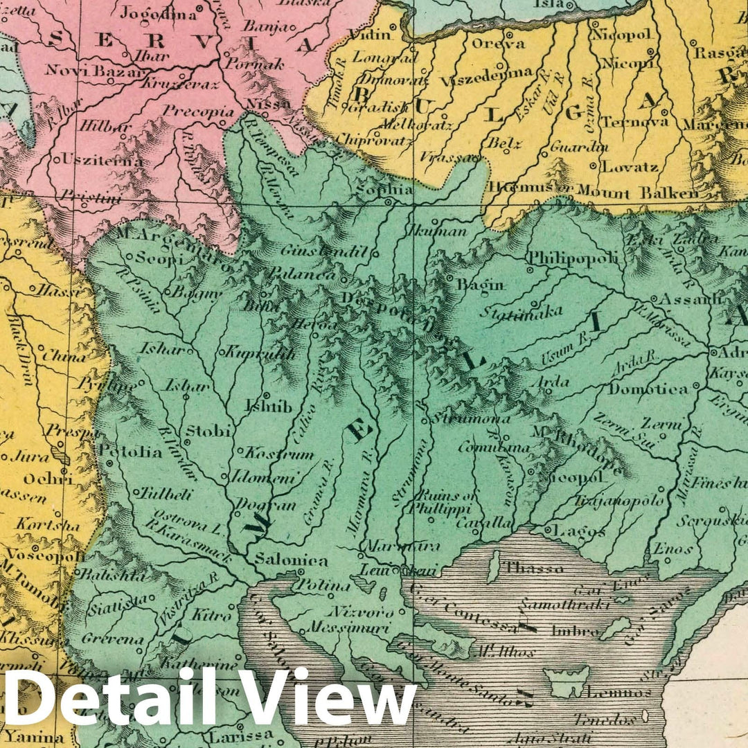 Historic Map : Turkey in Europe. Young & Delleker Sc. Published by A. Finley, Philada. A New General Atlas Comprising a Complete Set of Maps, 1827 Atlas - Vintage Wall Art