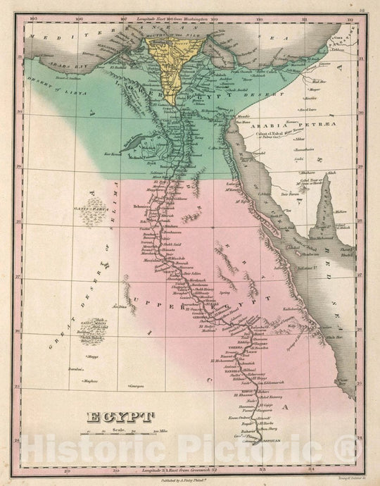 Historic Map : Egypt. Young & Delleker Sc. Published by A. Finley, Philada, 1827 Atlas - Vintage Wall Art