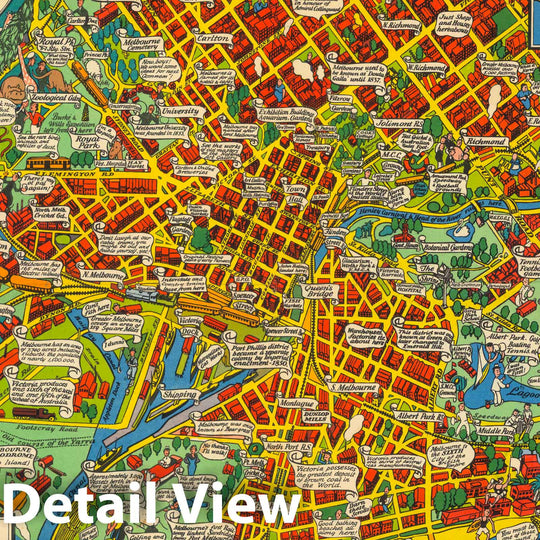Historic Map : Pictorial map of The City and surroundings of Melbourne, 1934 Pictorial Map - Vintage Wall Art