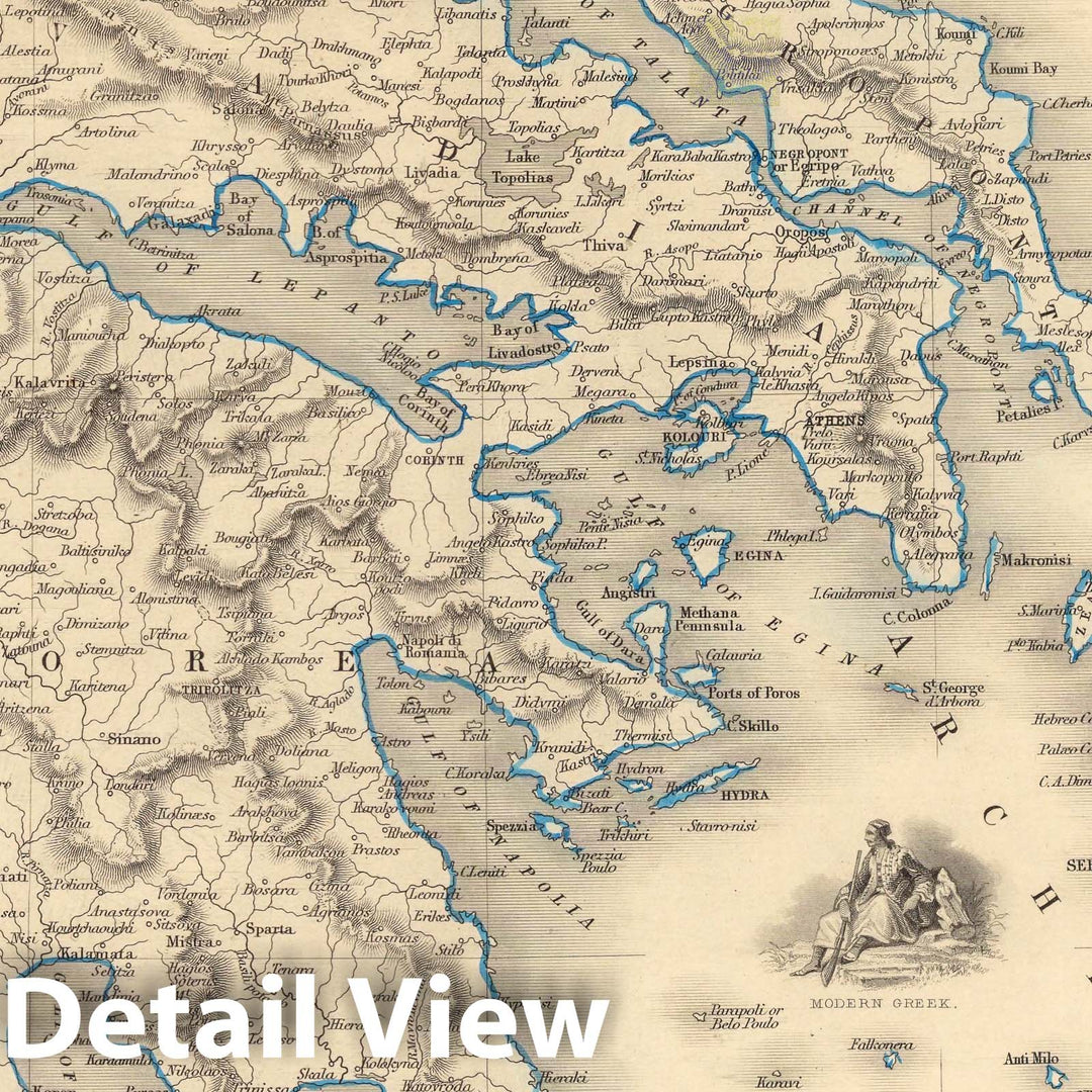 Historic Map : Greece. (with) Inset maps of Corfu and Stampalia, 1851 Atlas - Vintage Wall Art