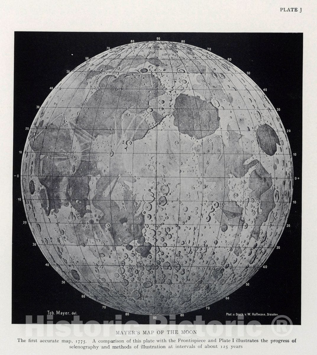 Historic Map : Plate J: Mayer's map of The Moon, 1903 Celestial Atlas - Vintage Wall Art