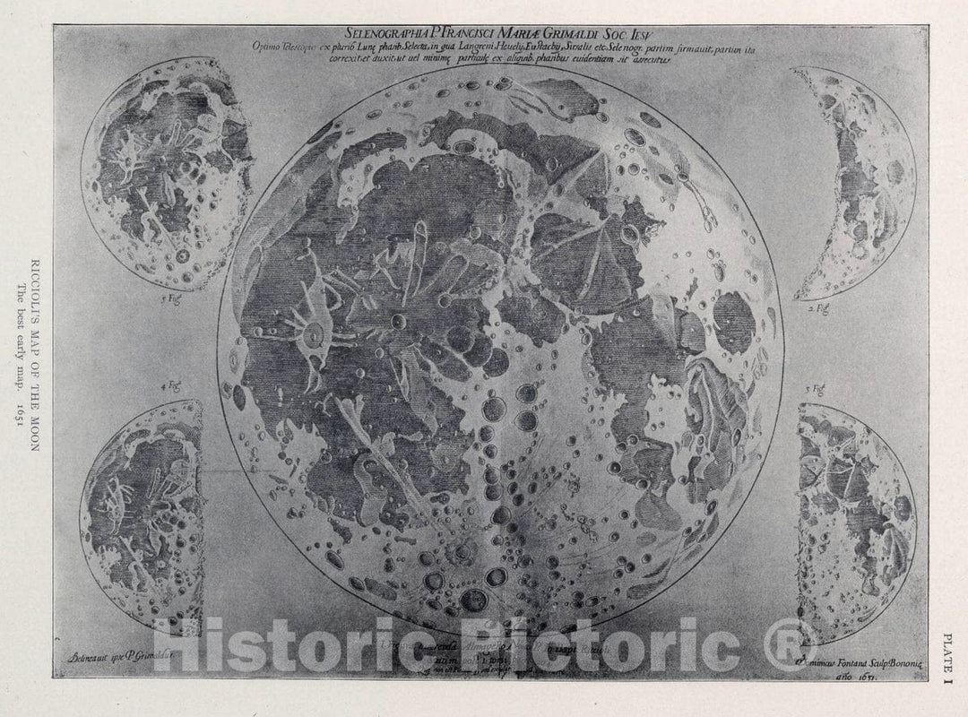 Historic Map : Plate I: Riccioli's map of The Moon, 1903 Celestial Atlas - Vintage Wall Art