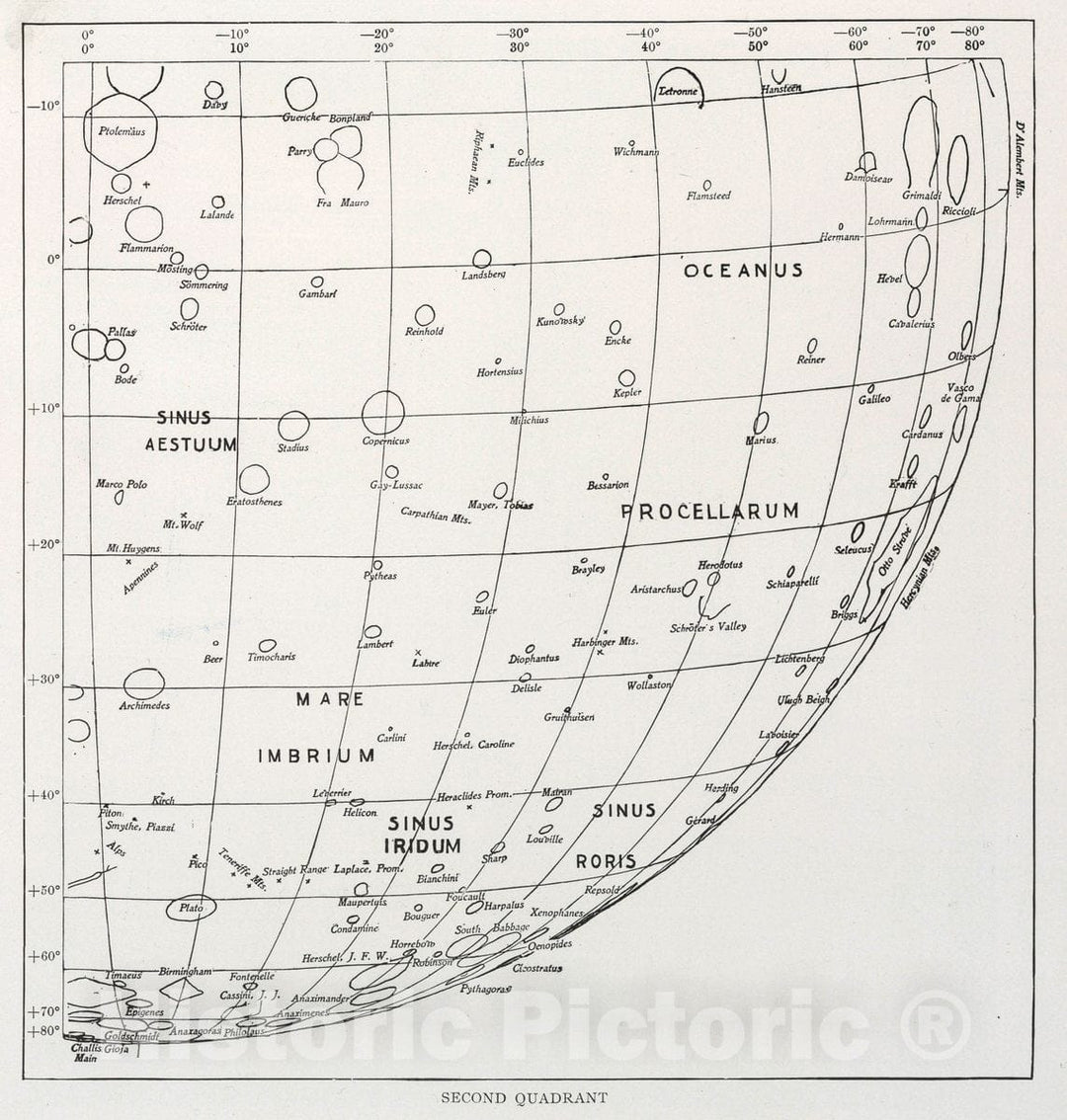 Historic Wall Map : Secod Quadrant. The moon : a summary of the existing knowledge of our satellite, with a complete photographic By Willaim H. Pickering, 1903 CelestialVintage Wall Art