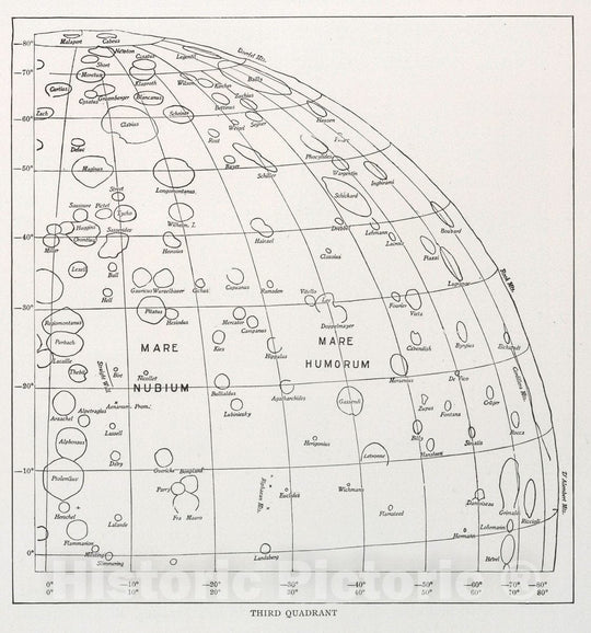 Historic Map : Third Quadrant. The moon : a summary of the existing knowledge of our satellite, with a complete photographic By Willaim H. Pickering, 1903 CelestialVintage Wall Art