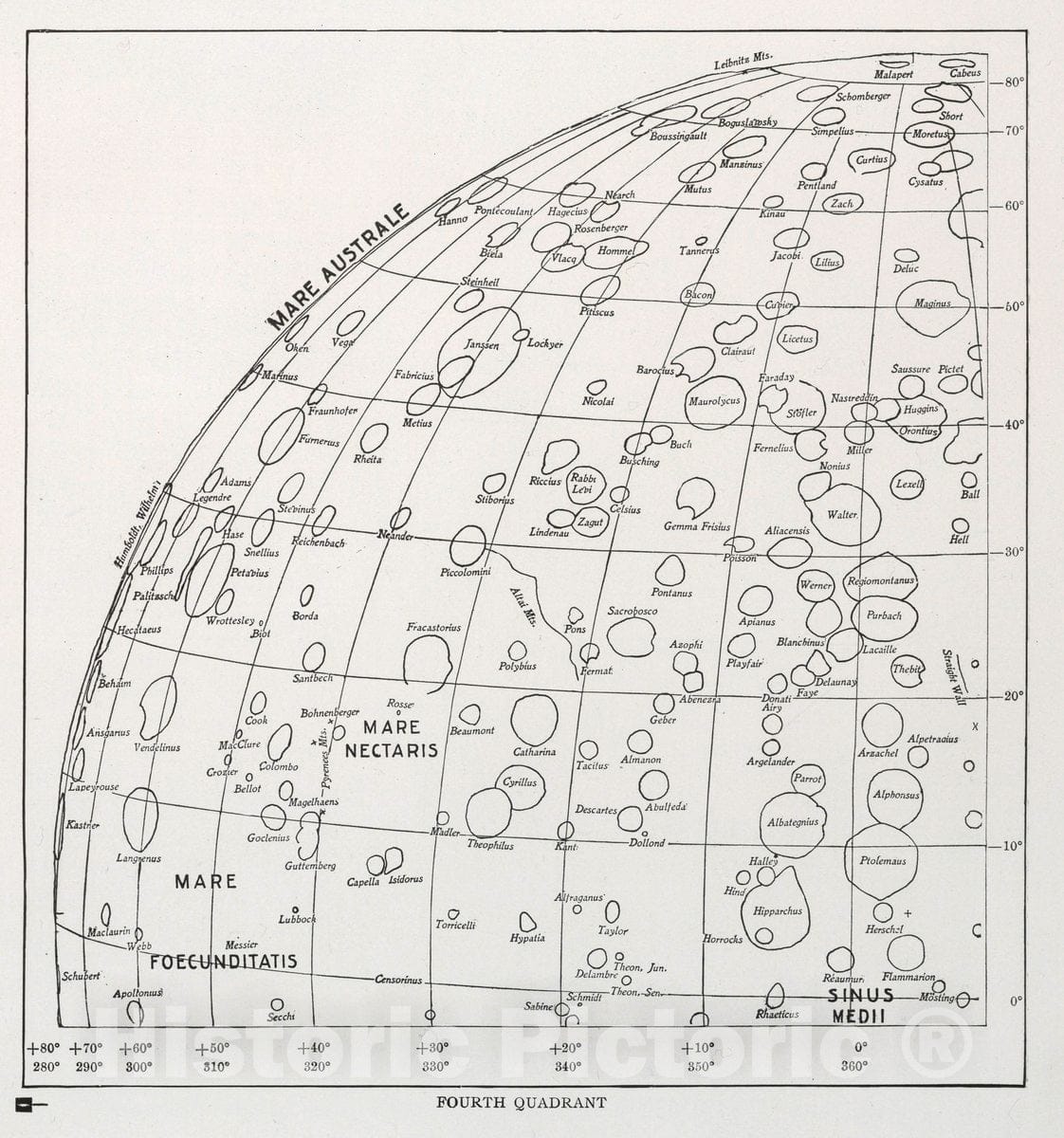 Historic Map : Fourth Quadrant. The moon : a summary of the existing knowledge of our satellite, with a complete photographic By Willaim H. Pickering. 1903 CelestialVintage Wall Art