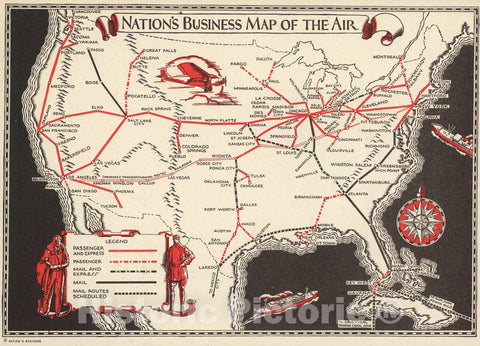 Historic Map : Nation's Business Map of The Air, 1929 Pictorial Map - Vintage Wall Art