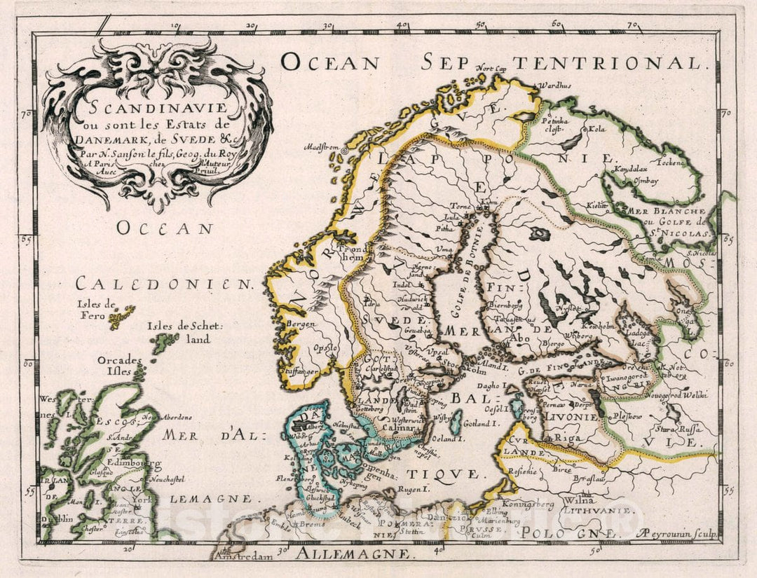 Historic Map : Sweden, Scandinavia Scandinavie ou sont les Estats de Danemark, de Suede &c, 1648 Atlas , Vintage Wall Art