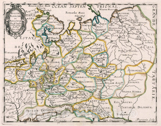 Historic Map : Russia , Moscow (Russia), Russie Blanche ou Moscovie, 1648 Atlas , Vintage Wall Art