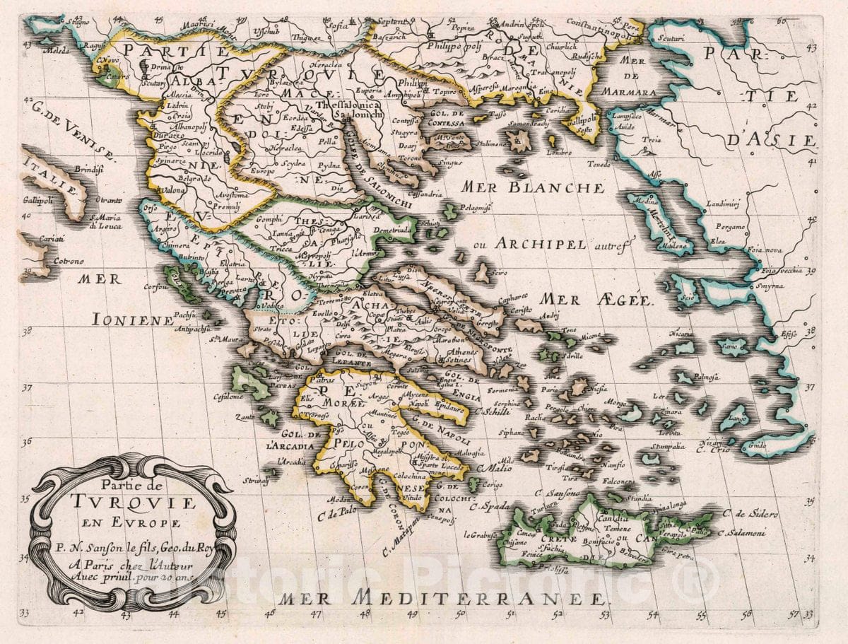 Historic Map : Turkey, , Europe Partie de Turquie en Europe, 1648 Atlas , Vintage Wall Art