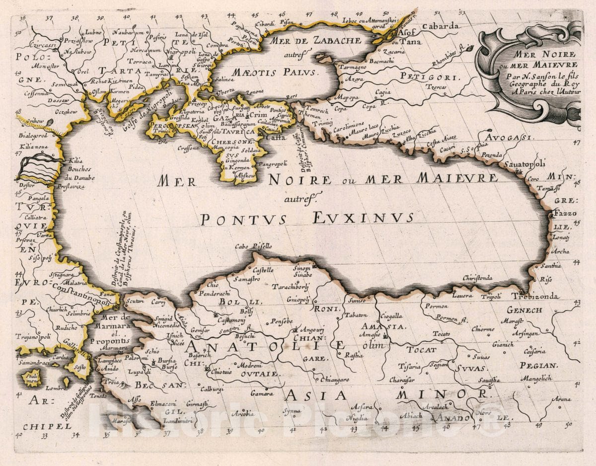 Historic Map : Black Sea, Europe Mer Noire ou Mer Maieure. par N. Sanson le fils Geographe du Roy. A Paris Chez l'autheur, 1648 Atlas , Vintage Wall Art