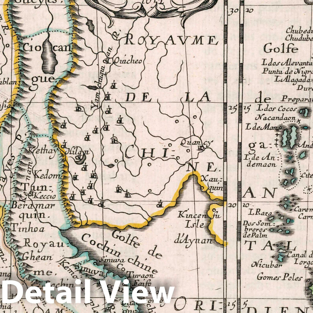 Historic Map : India, Southeast Asia Partie De L'Inde au dela du Gange. Presqu-Isle de l'Inde au dela du Gange, 1652 Atlas , Vintage Wall Art