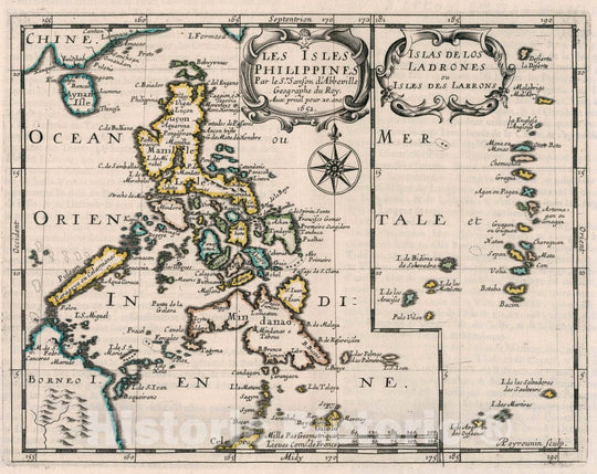 Historic Map : Pilippines, Les Isles Philippines et les Isles Ladrons, 1652 Atlas , Vintage Wall Art