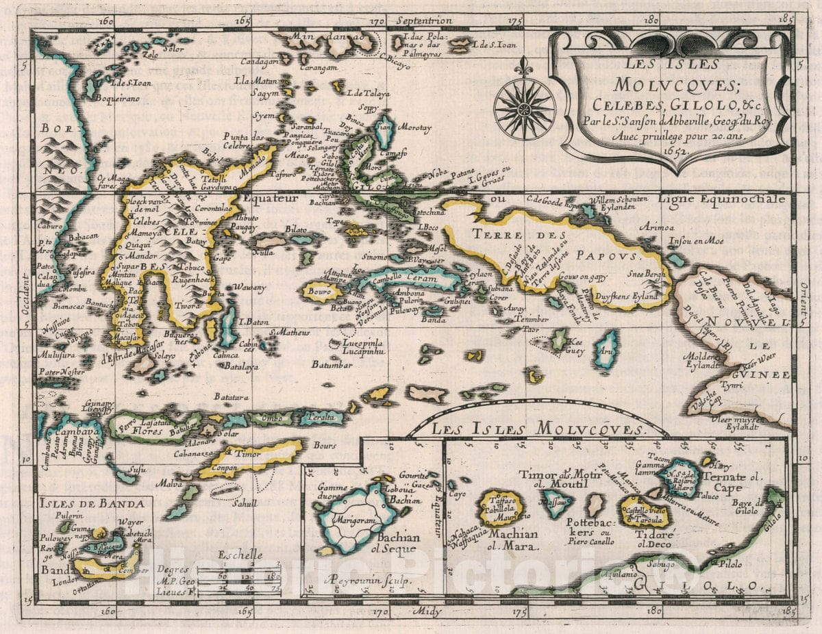 Historic Map : Indonesia, Maluku (Indonesia), East Indies Les Isles Molucques, Celebes, Gilolo, c, 1652 Atlas , Vintage Wall Art