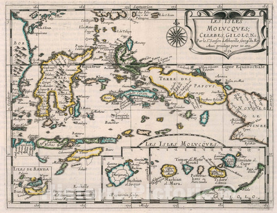 Historic Map : Indonesia, Maluku (Indonesia), East Indies Les Isles Molucques, Celebes, Gilolo, c, 1652 Atlas , Vintage Wall Art