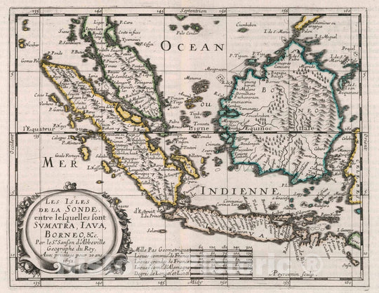 Historic Map : Indonesia, Southeast Asia, East Indies Les Isles De La Sonde Entre lesquelles sont Sumatra, Jave, Borneo, c, 1652 Atlas , Vintage Wall Art