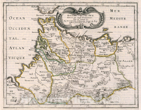 Historic Map : Morocco, , Africa Royaume De Fez divise en Sept Provinces, 1656 Atlas , Vintage Wall Art