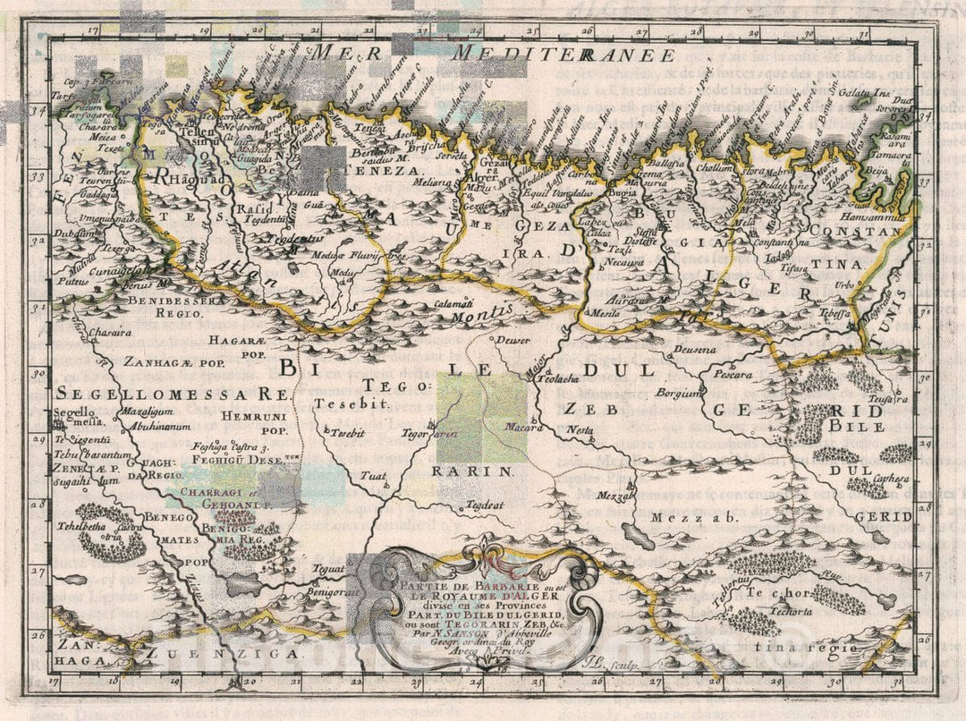 Historic Map : Algeria, , Africa Partie de Barbarie, ou est le Royaume d'Alger, 1656 Atlas , Vintage Wall Art