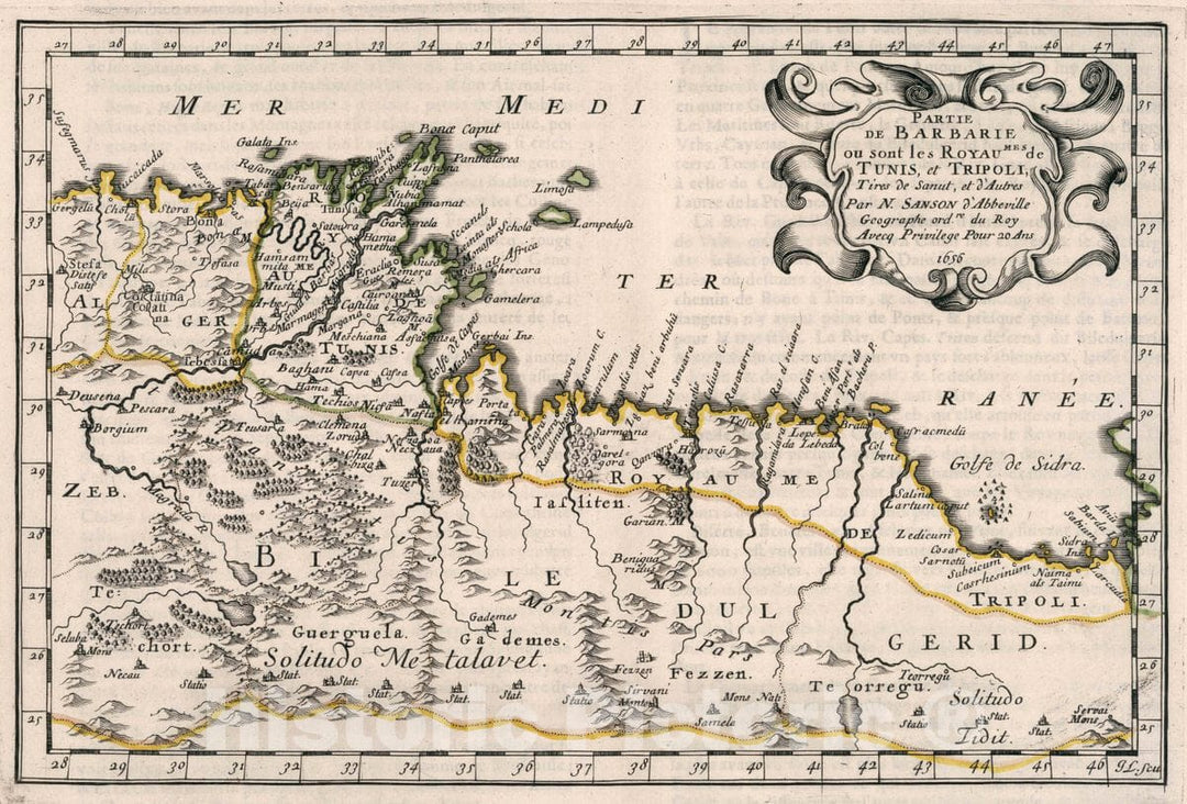 Historic Map : Tunisia, , Africa Partie De Barbarie, ou Sont les Royaumes de Tunis, et Tripoli, 1656 Atlas , Vintage Wall Art