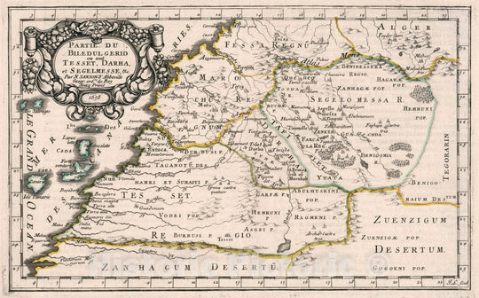 Historic Map : Africa, Northern 1656 Partie Du Biledul-Gerid ou Sont Tesset, Darha, et Segelmesse &c. , Vintage Wall Art