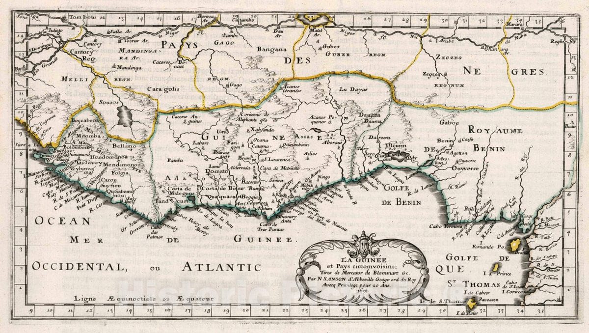 Historic Map : Guinea, Africa, West 1656 La Guinee et Pays circomvoisins , Vintage Wall Art