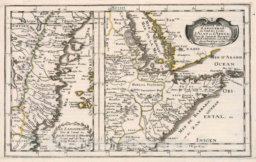 Historic Wall Map : Africa, East 1656 Partie Du Zanguebar ou Sont les Costes d'Ajan et d'Abex &c. , Vintage Wall Art