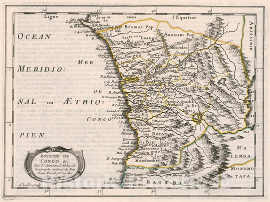 Historic Map : Congo, , Africa Royaume De Congo, L'Afriqve en plusieurs Cartes novvelles, 1656 Atlas , Vintage Wall Art